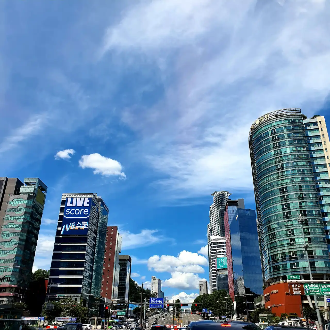 Central Seoul streetscape — high-density dermatology corridor in Gangnam